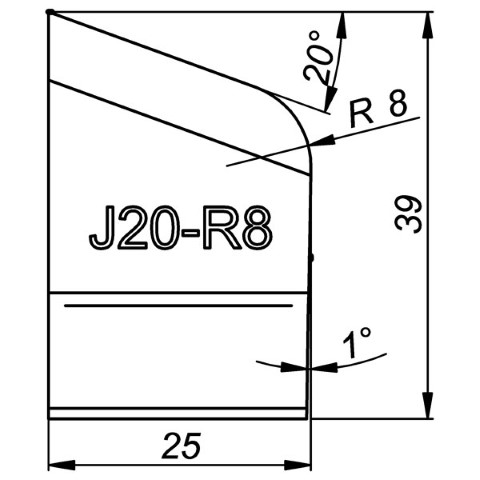 TRADEMASTER J-BEVELLING TOOL BIT J20/R8 20 DEG X 39MM HIGH 8MM RADIUS
